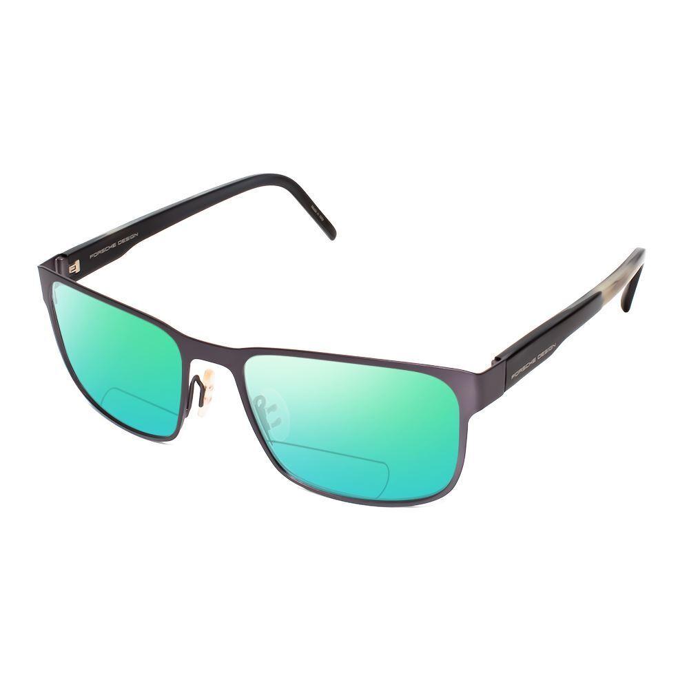 Porsche Design P8291-B-55mm Polarized Bi-focal Sunglasses in Gun Metal Grey Horn Green Mirror