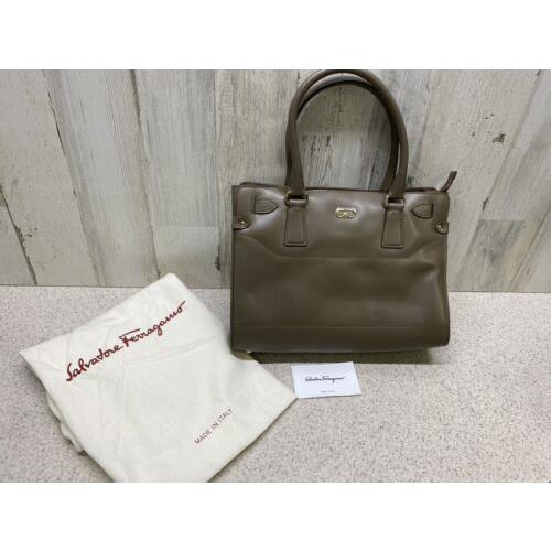 Salvatore Ferragamo Briana Satchel Tote Bag Mud Soft Calf Leather 250