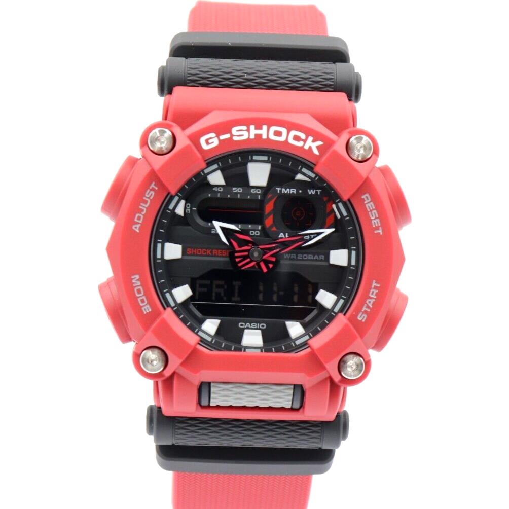 Casio G-shock Men Heavy-duty Style Analog-digital Red Watch 50mm GA900-4A - Dial: Dark gray and black, Band: Red, Bezel: Red