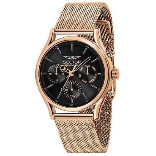 Sector 660 Black Dial Rose Gold Tone Stainless Steel Quartz Men`s Watch