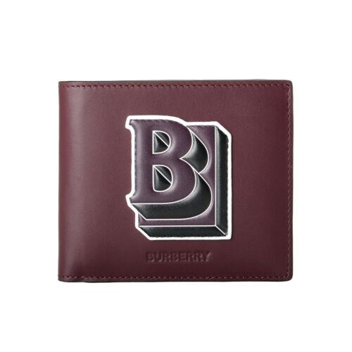 Burberry Men`s Deep Maroon Logo Print Leather Bifold Wallet