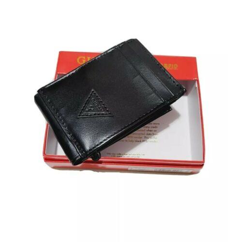 Guess Men`s Front Pocket Wallet Magnetic Money Clip Rfid Block Black