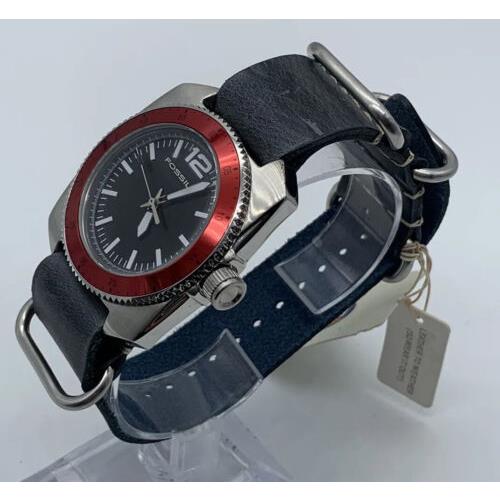 Fossil watch  - Black Dial, Black Band, Red Bezel