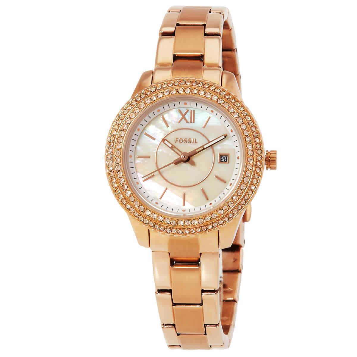 Fossil Stella Quartz Crystal White Mop Dial Ladies Watch ES5136