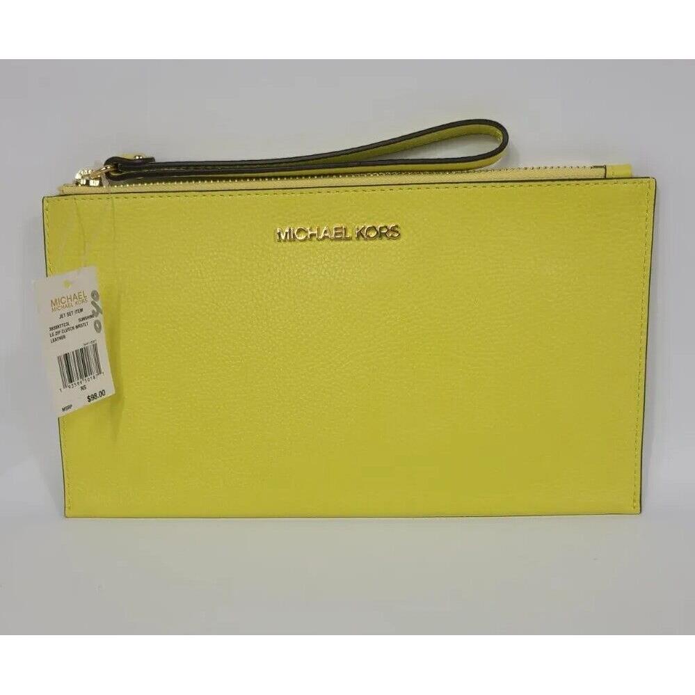 Michael Kors Jet Set Item Large Zip Clutch Wristlet Leather Wallet Yellow