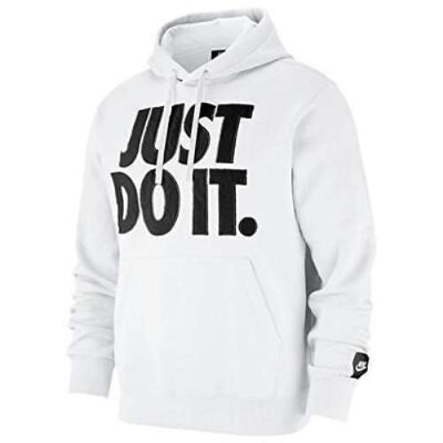 Nike Men`s Just Do It Fleece Pullover White Black BV5109-100 M Sz Medium
