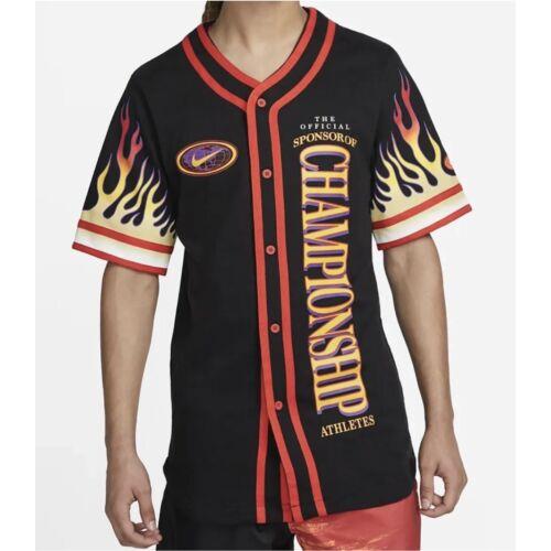 Nike Americana Top Flames Button Shirt Black Orange Sz 2XL DV9642-010