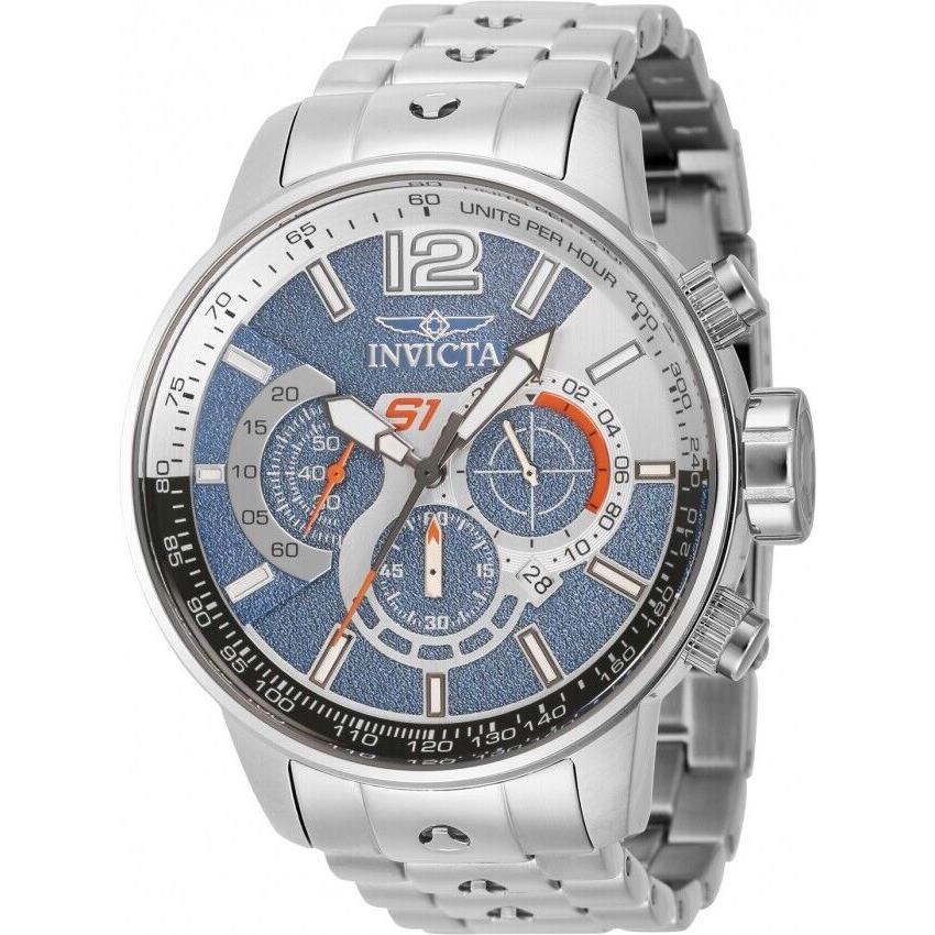 Invicta Men`s Watch S1 Rally 48mm Chronograph Blue Dial Silver Bracelet 41317
