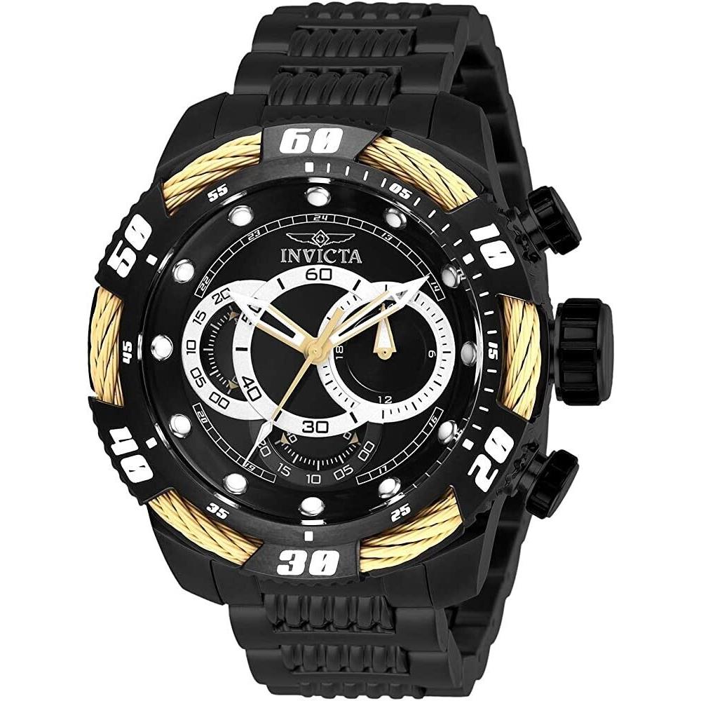 Invicta 50mm Speedway Chronograph Gold Cable Bezel Black Dial SS Watch