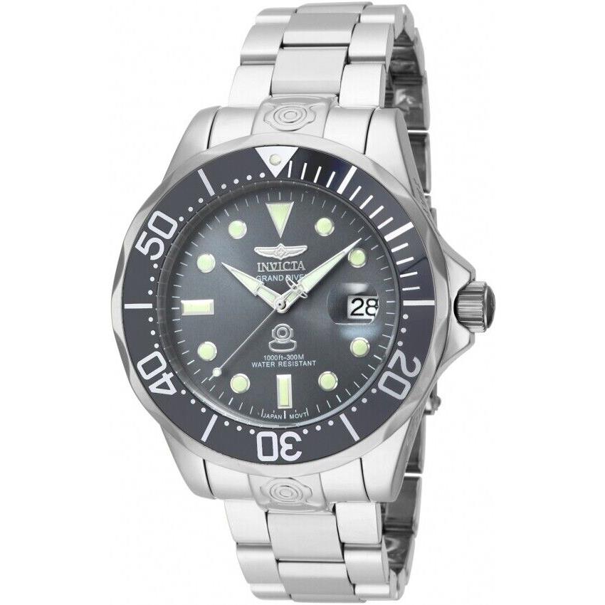 Invicta Men`s Watch Grand Diver 47mm Charcoal Dial Automatic Silver Band 16037