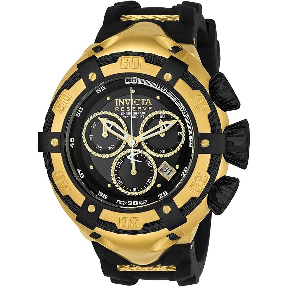 Invicta 52mm Thunderbolt Chronograph 18K Gold Plated Black Silicone Strap Watch