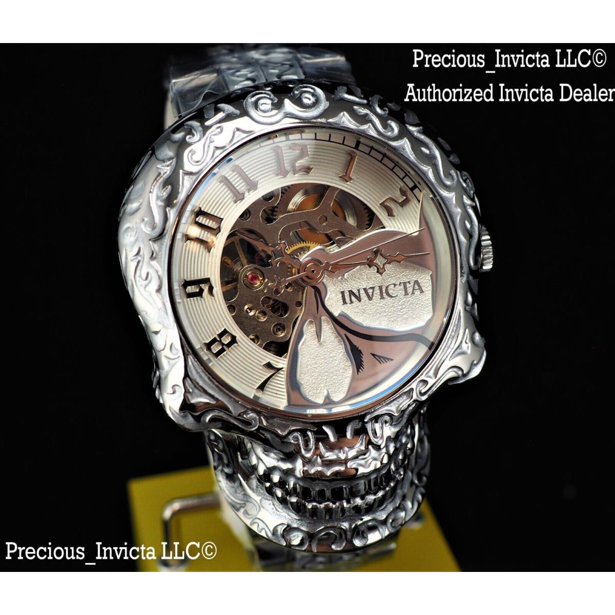 Invicta Men 50mm Artist Skull Automatic Skeletonized Stainless Steel 100M Watch