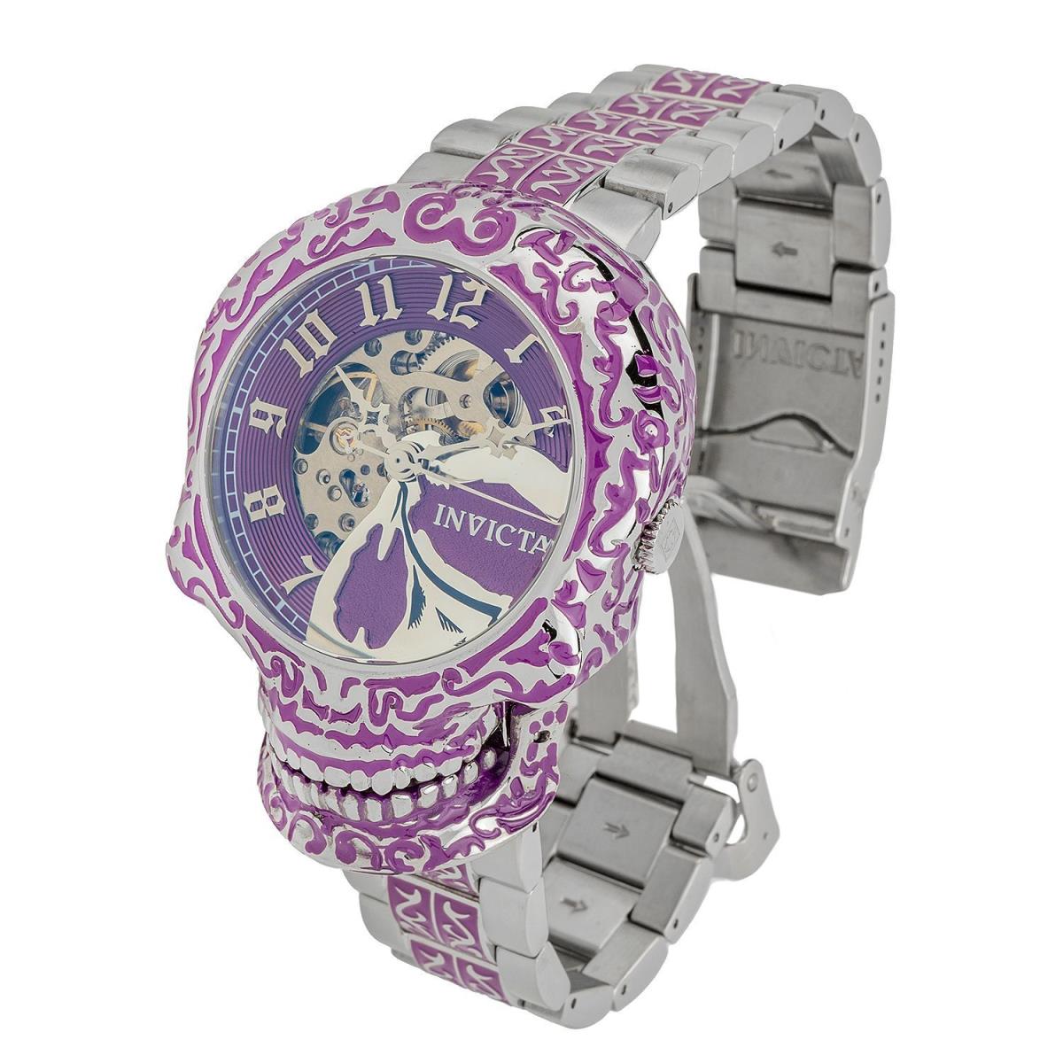 Invicta Collector 50mm Artist Automatic Skeletonized Silver Purple Watch 42302