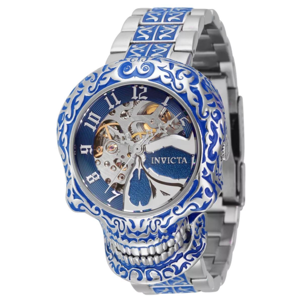 Invicta Collector 50mm Artist Automatic Skeletonized Silver Blue SS Watch 42304