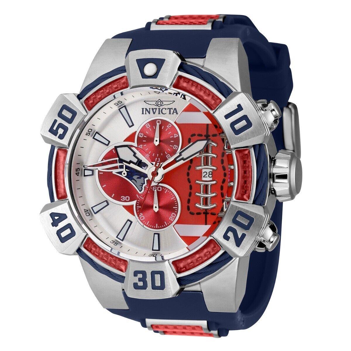 Invicta Nfl England Patriots Men`s Watch - 52mm Blue Red 41573 - Dial: Blue, Red, Silver, Band: strong blue, red