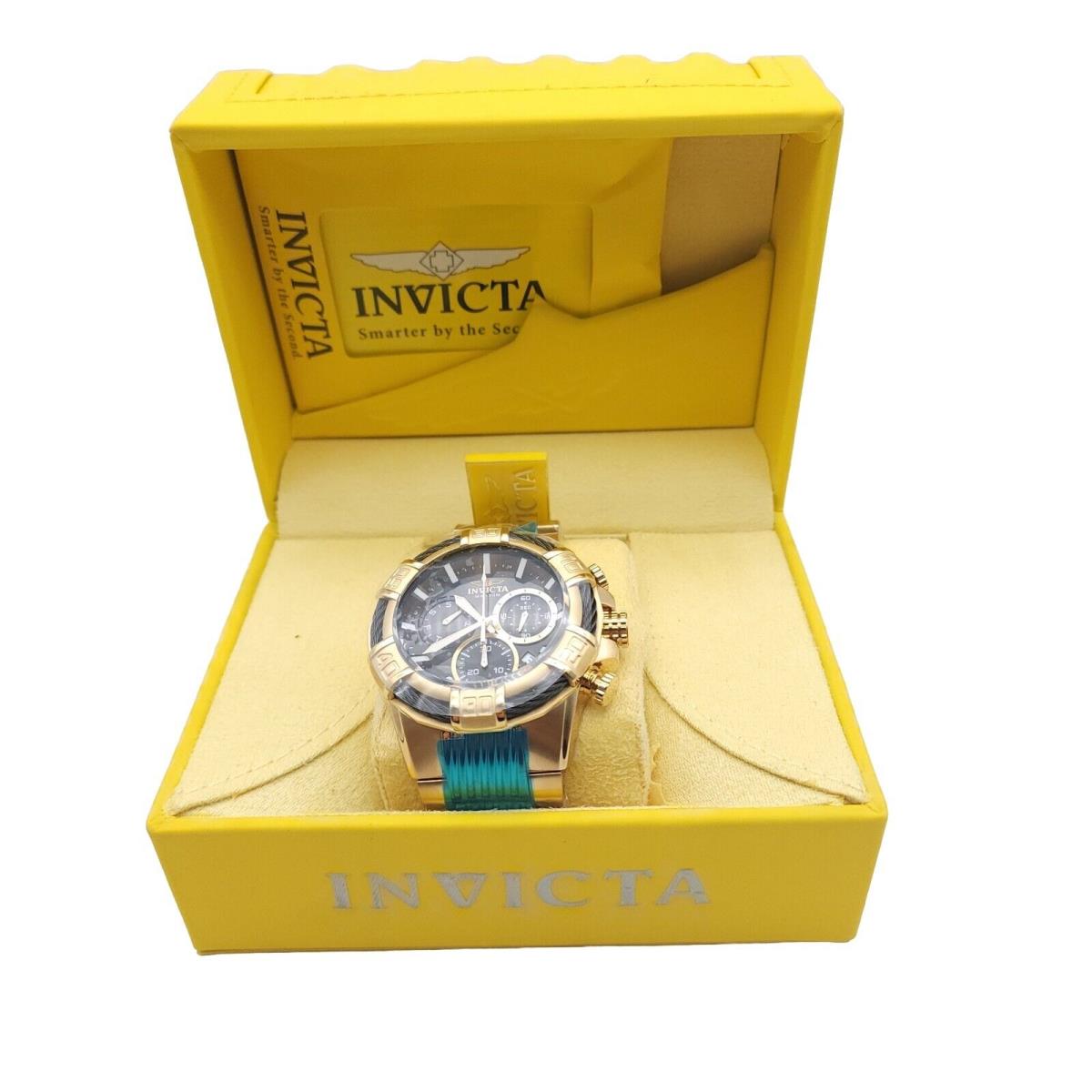 Invicta Bolt Chronograph Date 51mm Black Dial Gold Steel Men`s Watch 25867 SD