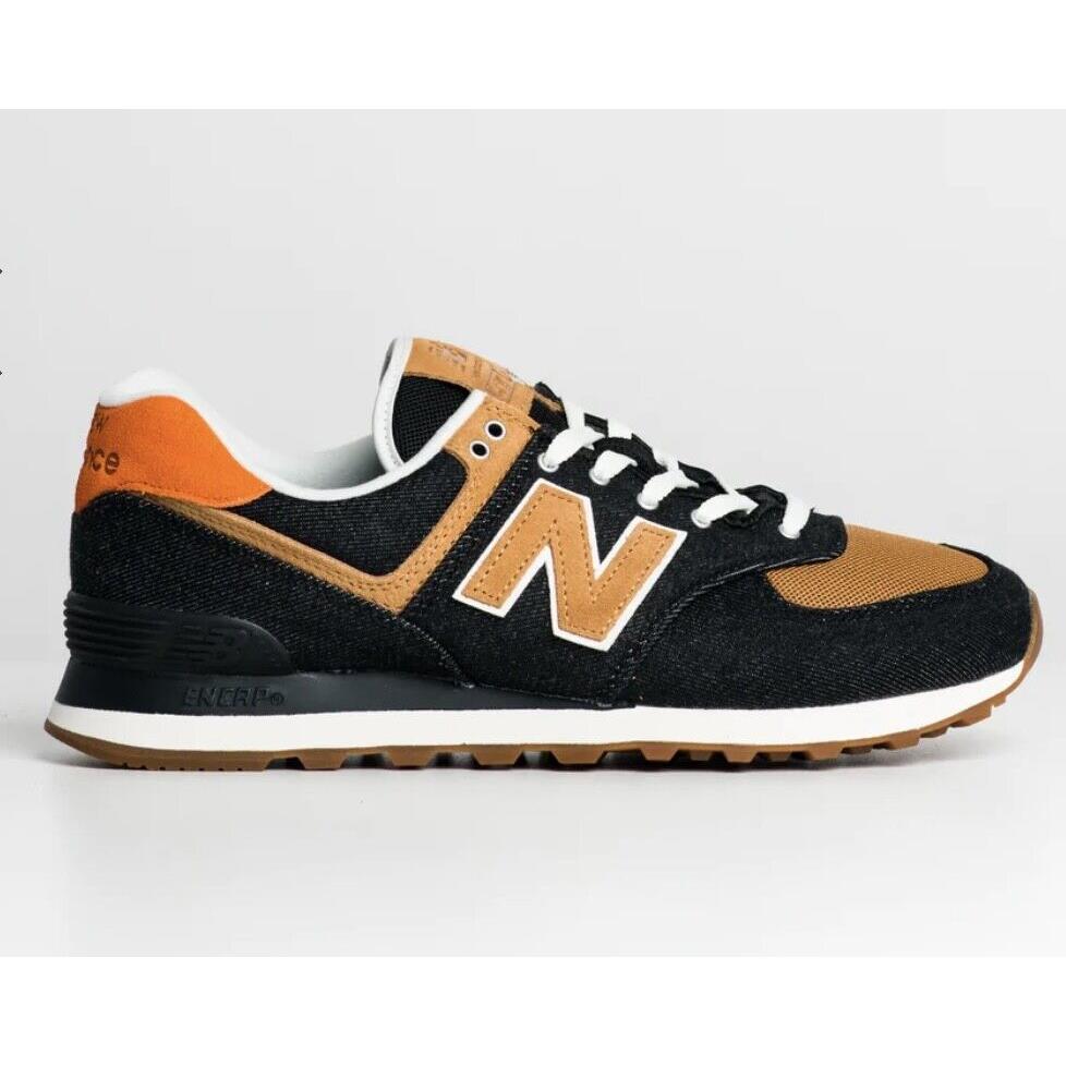 New Balance 574 Denim Men Casual Retro Running Shoe Black Tan Trainer Sneaker