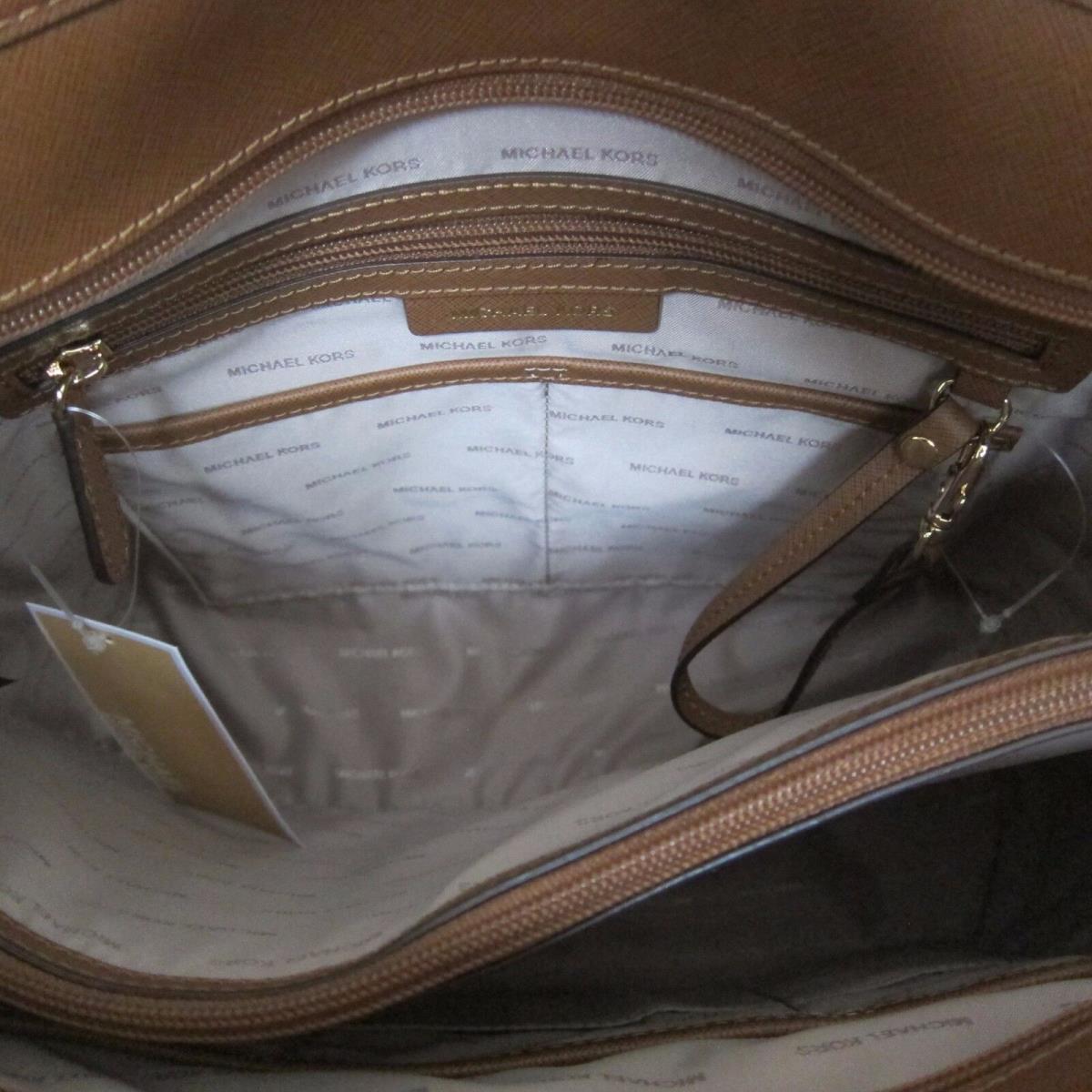 Michael Kors Jet Set Item Large Top Zip Snap Pocket Tote Luggage Brown  30S6GTTT3L
