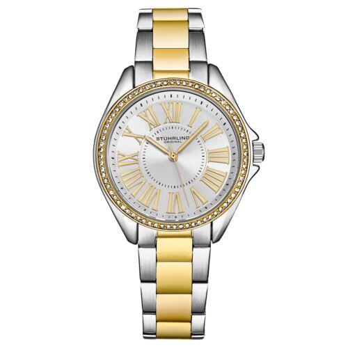 Stuhrling 4025 4 Quartz Crystal Accented Silver Dial Bracelet Womens Watch