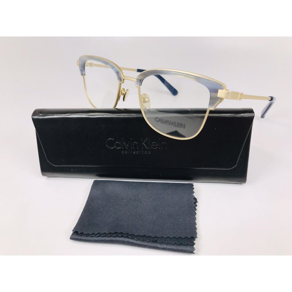 Calvin Klein Collection CK8066 434 Lt Blue Horn Gold Eyeglass 51mm W/case