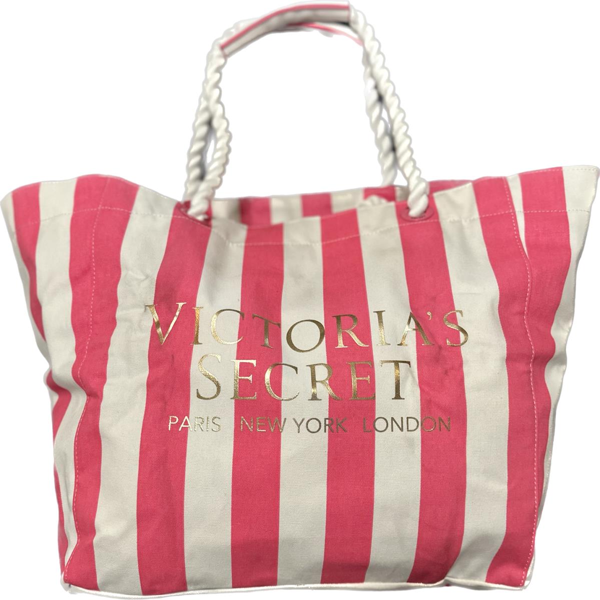 Victoria`s Secret Reversible Pink Stripes Travel Beach Bag W/rope Handles