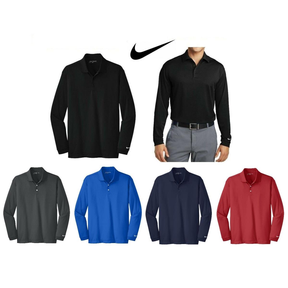 Men`s Nike Golf Long Sleeve Dri-fit Polo Shirt Side Vents Tall LT - 4XLT - Black, Navy, Anthracite Grey, Blue Sapphire, Varsity Red s