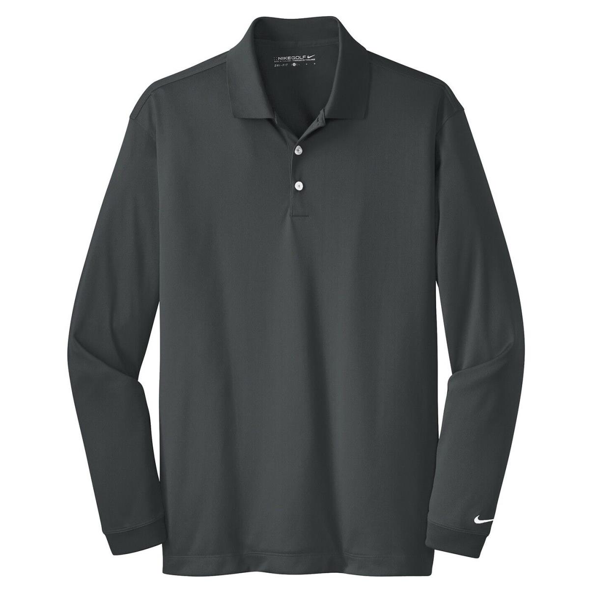 Men`s Nike Golf Long Sleeve Dri-fit Polo Shirt Side Vents Tall LT - 4XLT Anthracite Grey