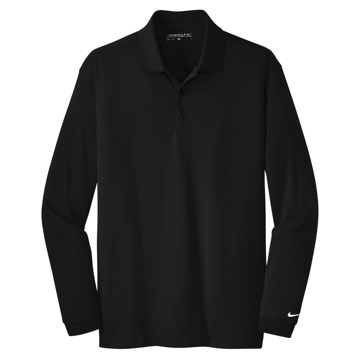 Men`s Nike Golf Long Sleeve Dri-fit Polo Shirt Side Vents Tall LT - 4XLT Black