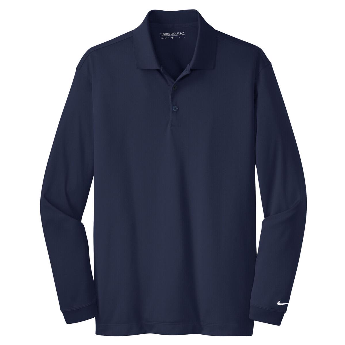 Men`s Nike Golf Long Sleeve Dri-fit Polo Shirt Side Vents Tall LT - 4XLT Navy Blue