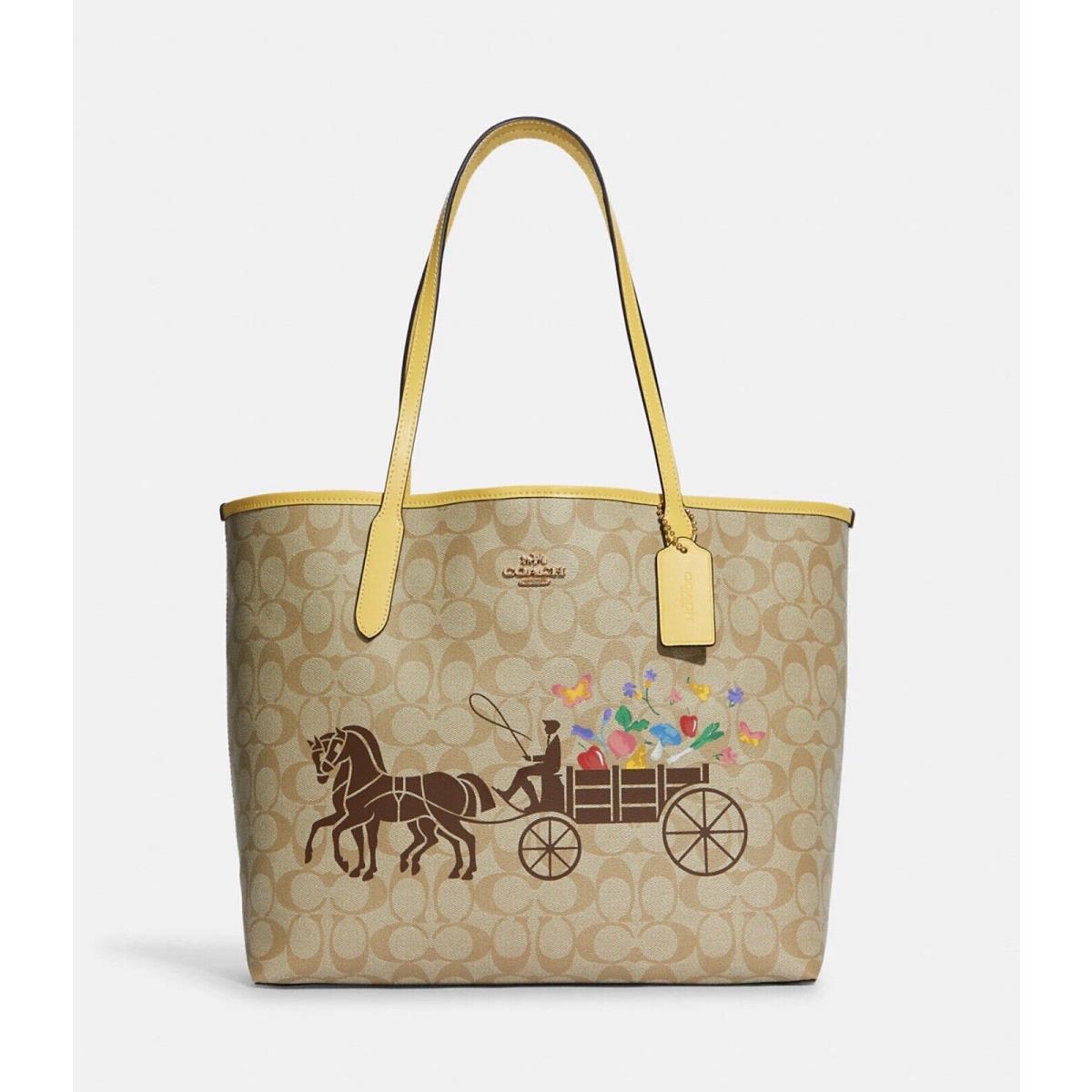 Coach City Tote in Signature Canvas with Dreamy Veggie Horse and Carriage