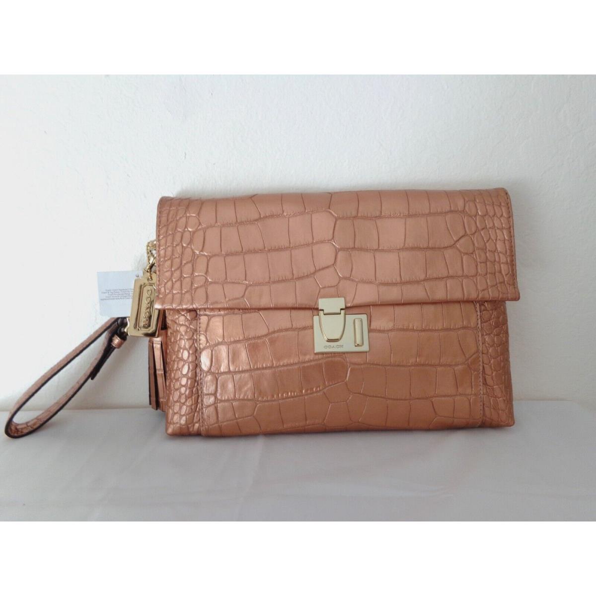 Coach 26446 Legacy Liquid Metallic Croc Lock Clutch Rose Gold