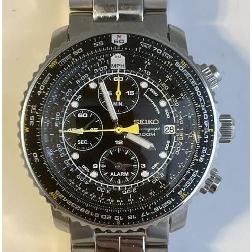 Seiko Flightmaster Chronograph 200M Pilot Watch 7T62-0EB0 Black Dial ...