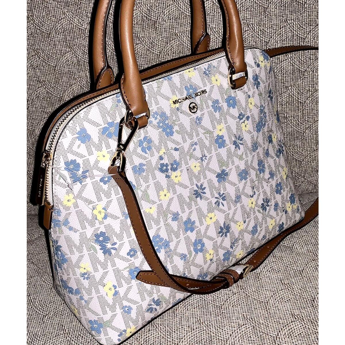 Michael Kors Cindy Vanilla/luggage/floral Lg Dome Satchel/shoulder Convert  - Michael Kors bag - 050208507764 | Fash Brands