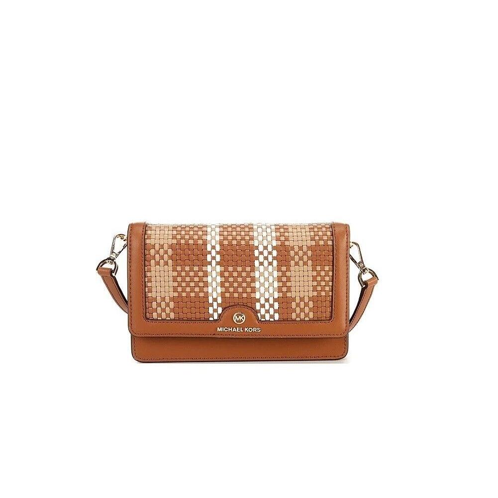 Michael Kors Jet Set Women`s Charm Woven Small Phone Crossbody Lugg Multi - Handle/Strap: Brown, Hardware: Gold, Exterior: Brown