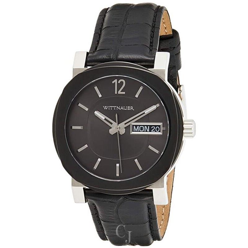 Wittnauer Men S Black Leather Strap Gunmetal Dial Watch WN1000