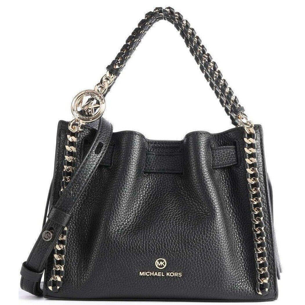 Michael Kors Mina Black Leather Gold Chain Small X-body Shoulder Bag |  057026431875 - Michael Kors bag MINA - Gold Handle/Strap, Gold Hardware,  Black Lining | Fash Direct