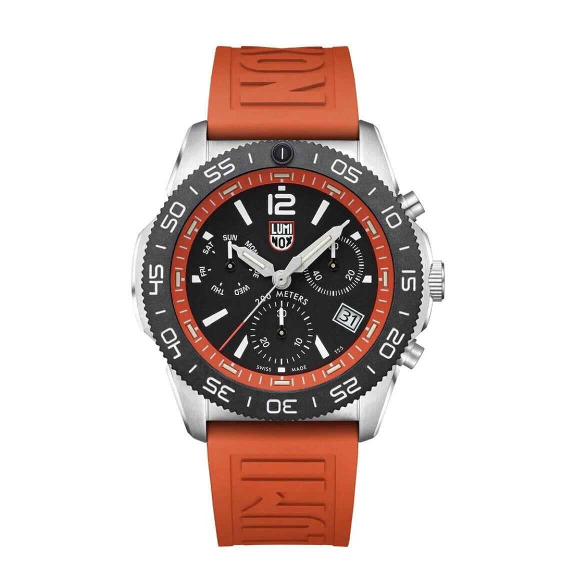 Luminox Pacific Diver XS.3149 Chrono 44mm Orange Rubber Steel Quartz Men`s Watch - Dial: Black, Orange, Band: Orange, Bezel: Black