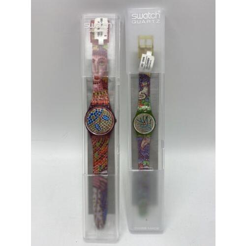 1990 Swatch Watch Set Mosaiques GR107 LG106 Fall/winter Collection Rare