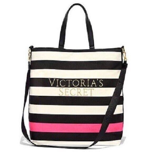 Victoria`s Secret Stripe Gorgeous Logo Crossbody Strap Embroidered Tote Bag