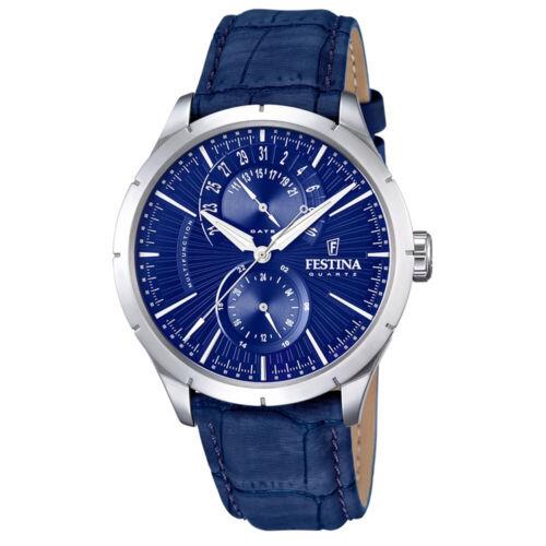 Festina Stainless Steel Case Blue Leather Strap Blue Dial Mens Watch. F16573-7