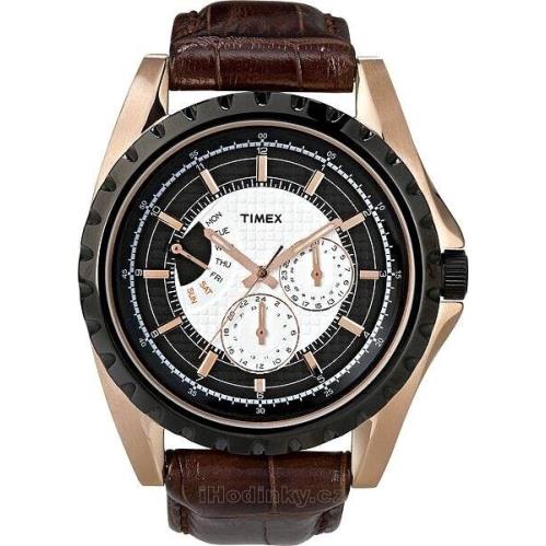 Timex Retrograde Brown Leather Rose Gold Multi-function WATCH-T2N114