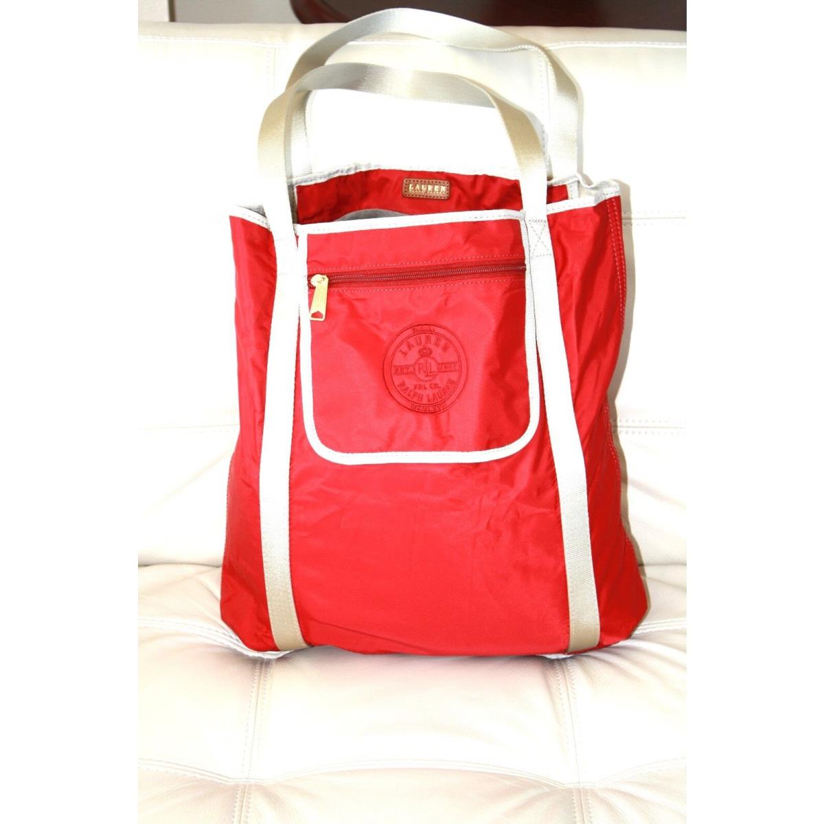 Nibox Ralph Lauren Red Fabric Tote Shopper Bag Folds Up For Travel