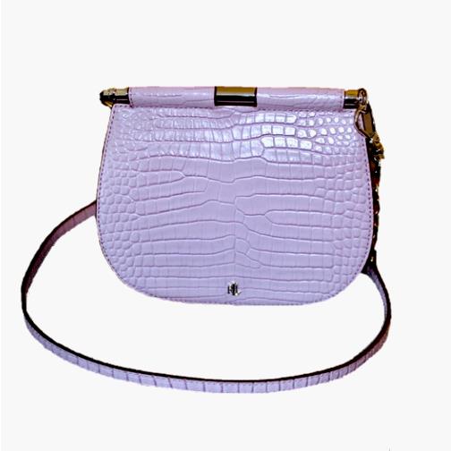 Ralph Lauren Mason Crock-embossed Satchel Crossbody Bag Leather Lavender - Lavender Exterior, Cream Lining, Purple Handle/Strap