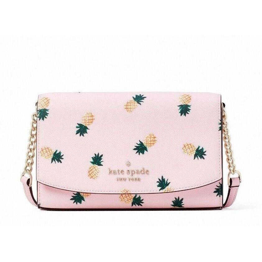 New Kate Spade Staci Pineapple Print Small Crossbody Pink Multi