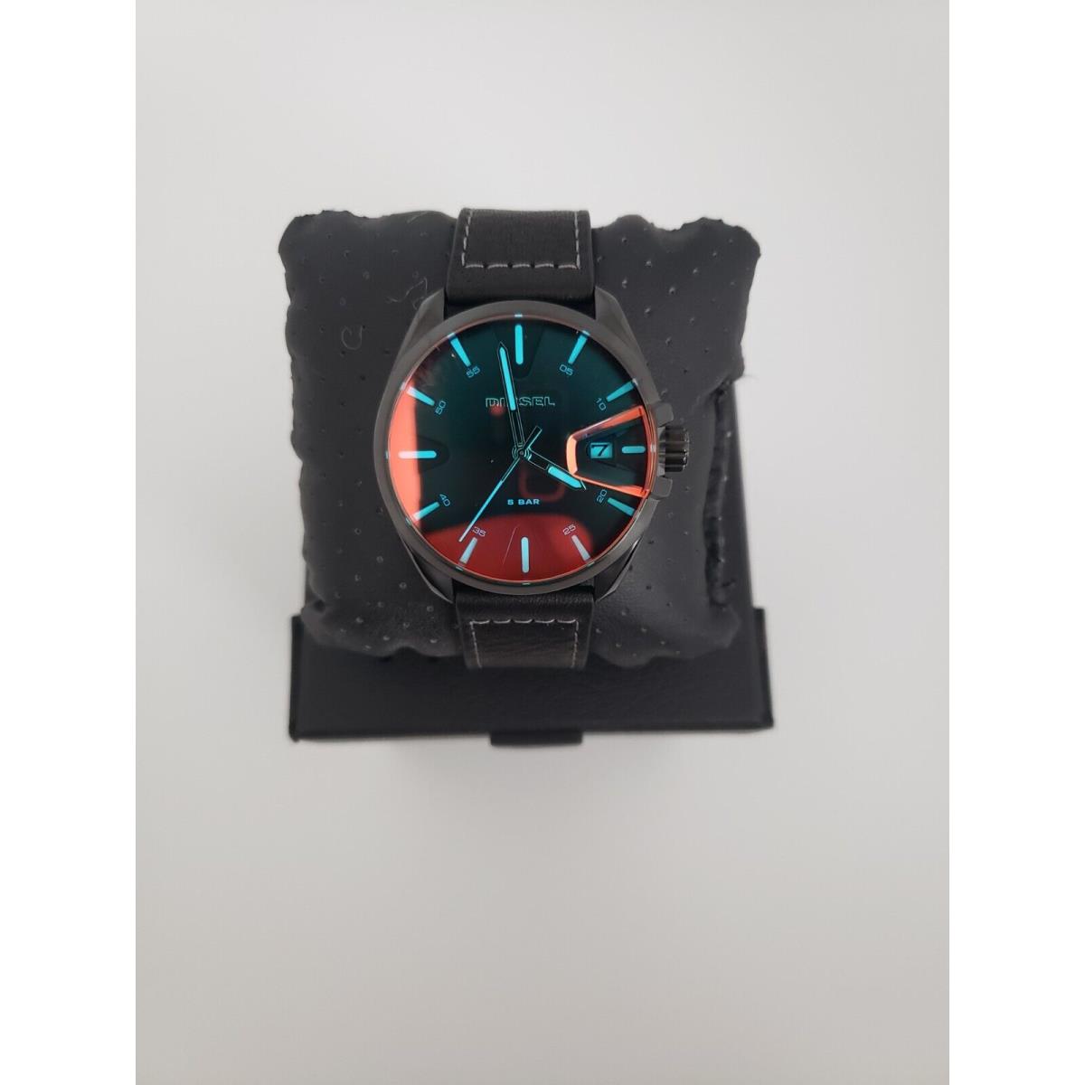 Diesel Men`s MS9 Three-hand Date Black Leather Watch DZ1945