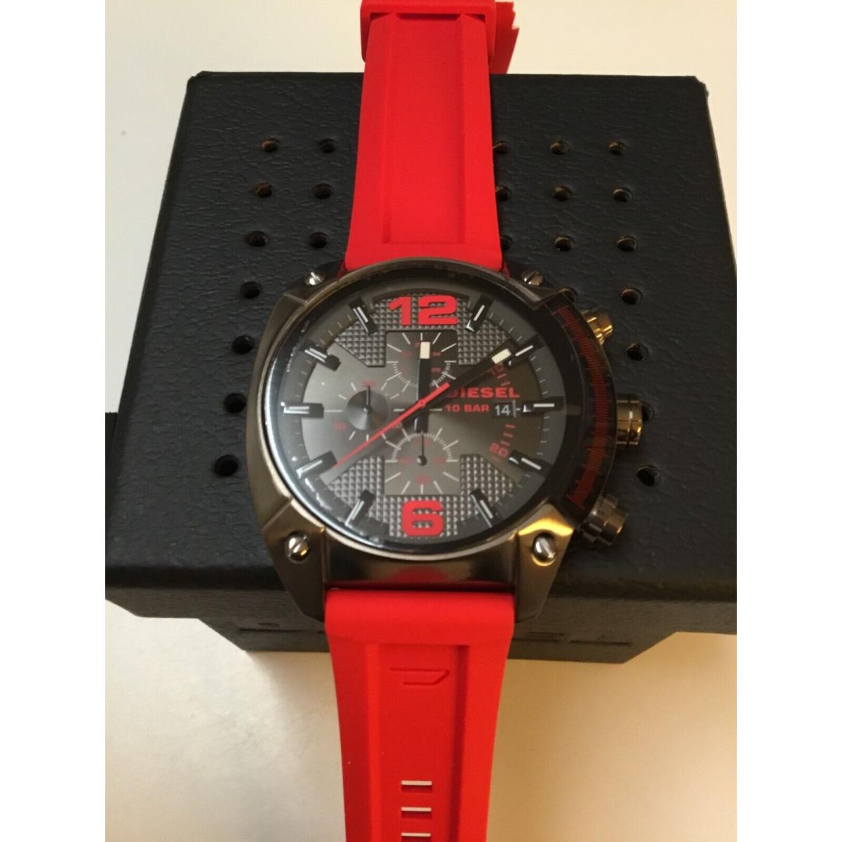 Diesel Overflow Mens Chronograph Watch with Red Band Model DZ4481
