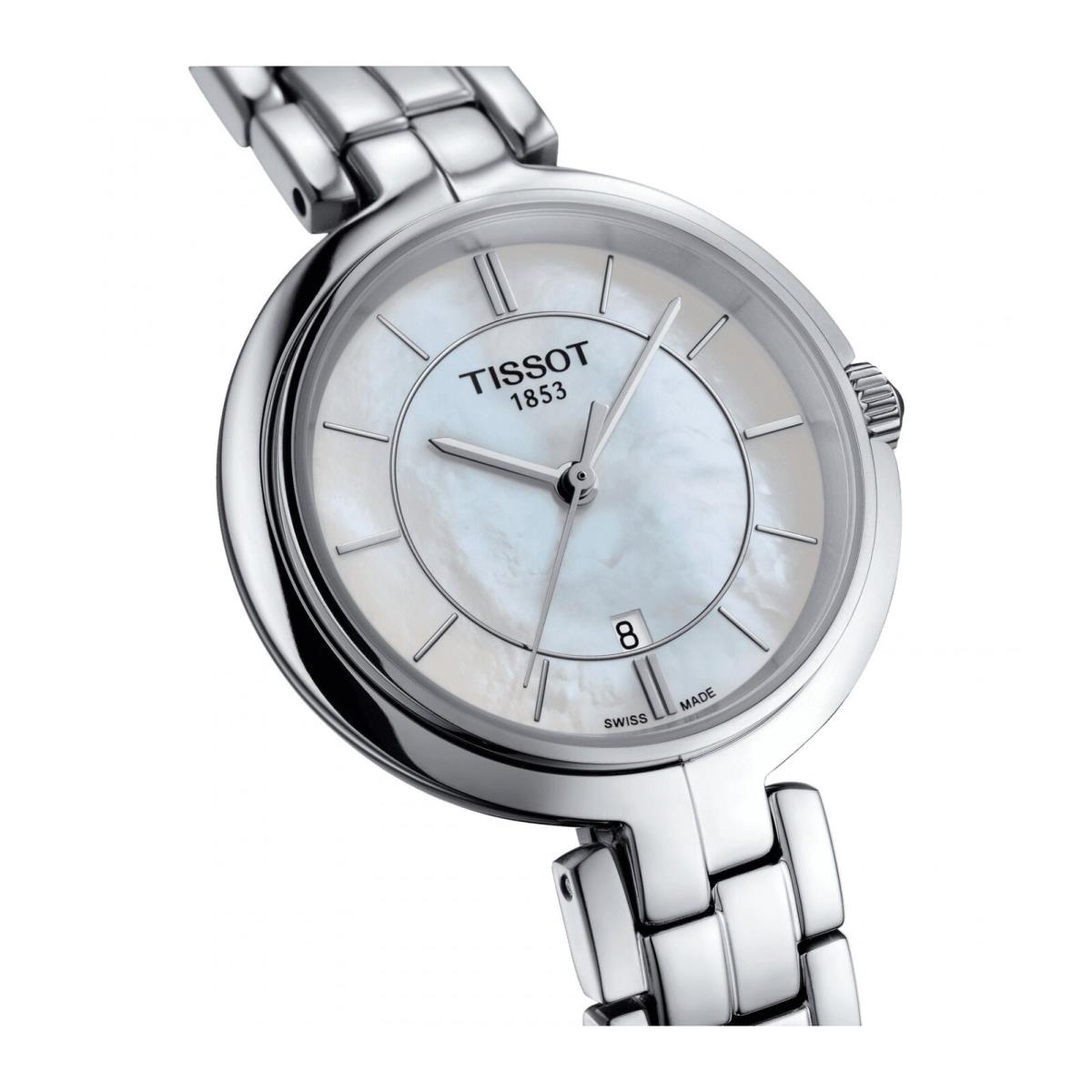 Tissot Flamingo Women`s White Mop Dial Bracelet Watch T0942101111100 - Dial: White, Band: Silver, Bezel: Silver