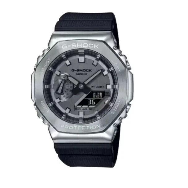 Casio G-shock Analog-digital Silver Stainless Steel Bezel Black Watch GM2100-1A