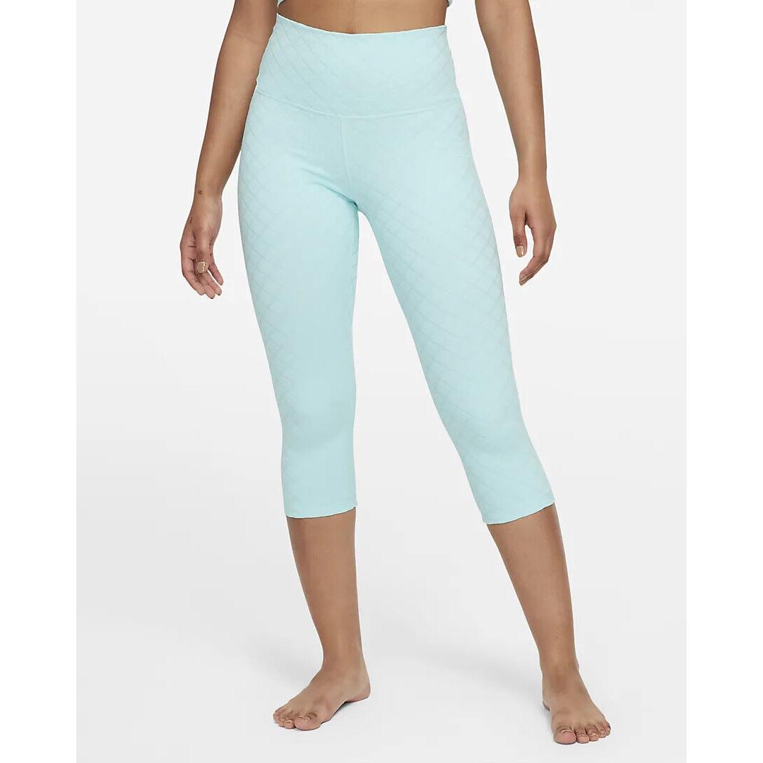 Women`s Nike Yoga Luxe High-waisted Jacquard Capri Leggings S Teal Tint Green