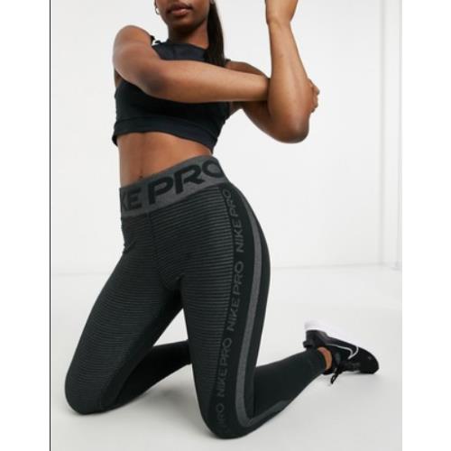 Women`s Nike Pro Hyperwarm Training High Waisted Tights M Black Gray Running